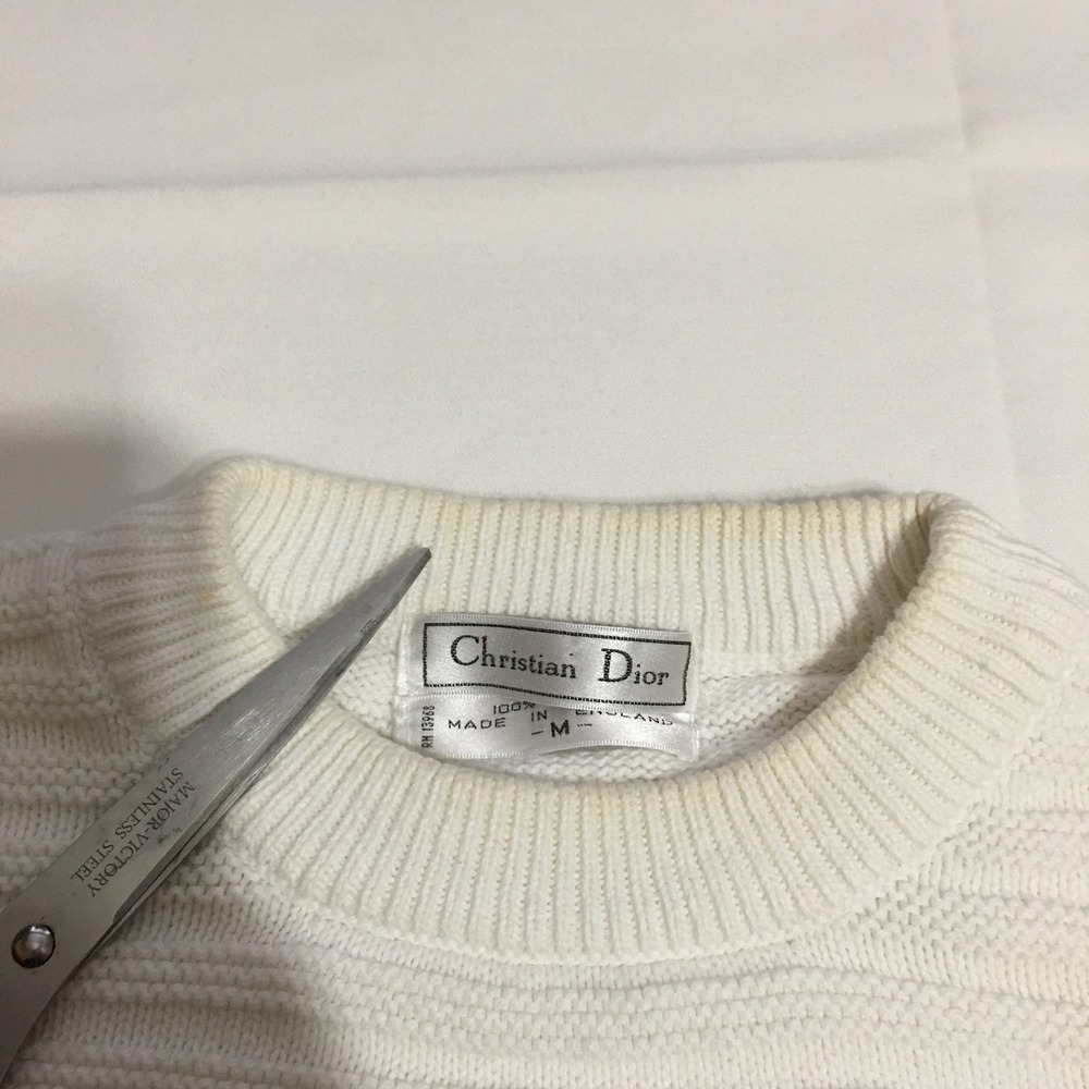 Christian Dior Knit Sweater Men Medium White Geometric Textured Ribbed Pullover - Picture 8 of 14